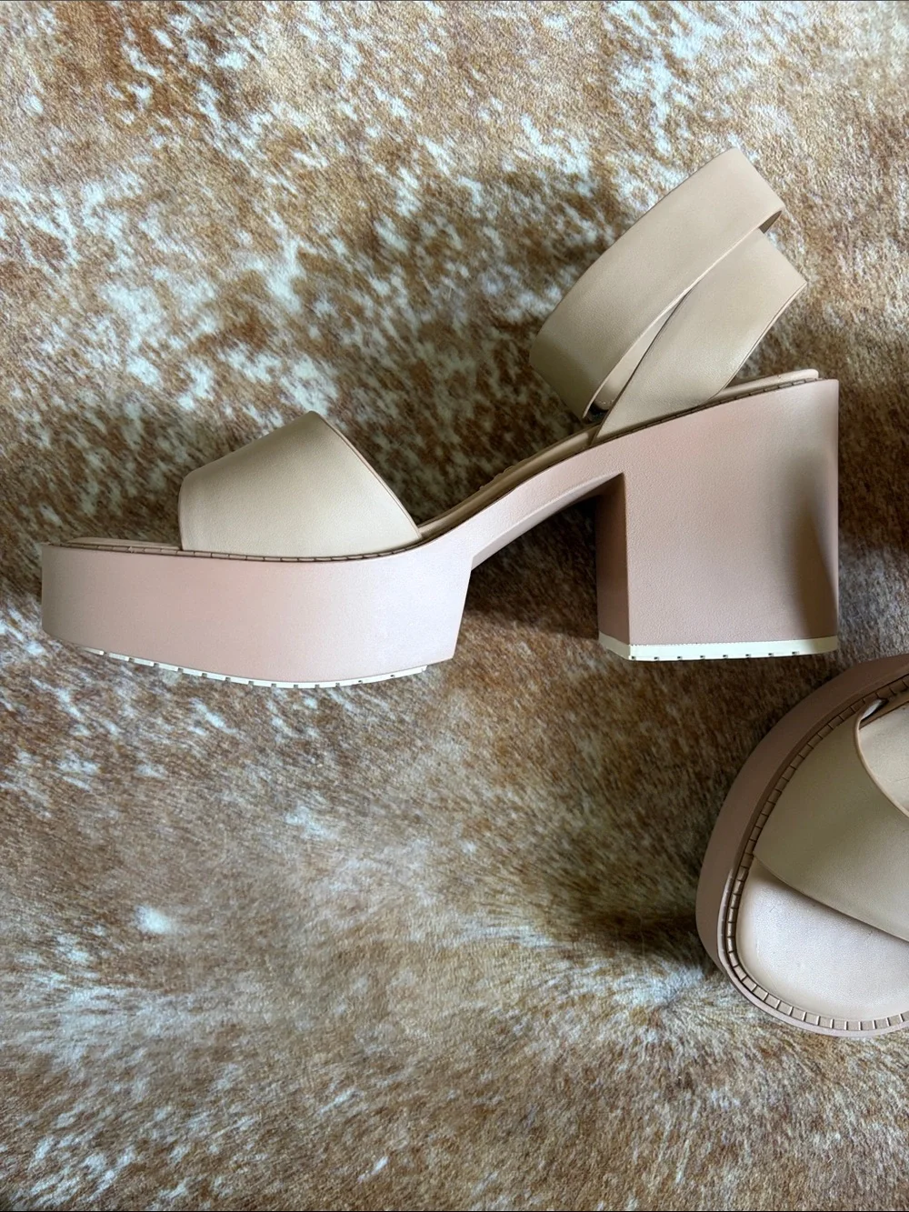 Naked Feet Blush Tan Platform Block Heel Sandals